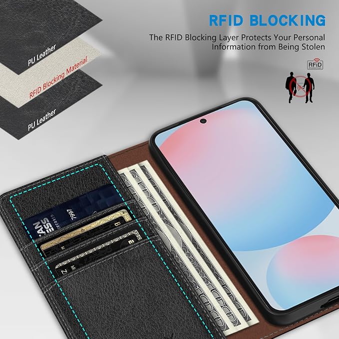 ZZXX for Samsung Galaxy S25 Wallet Case with [RFID Blocking] Card Slot Stand Strong Magnetic Leather Flip Fold Protective Phone Case for Samsung Galaxy S25 Case Wallet(Black-6.2 inch)