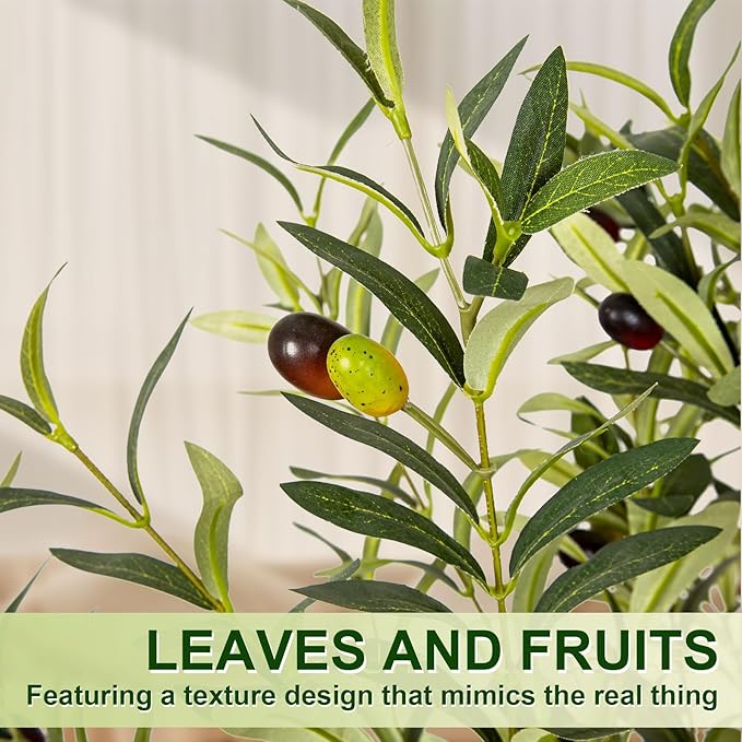 Artificial Olive Tree, 6FT Tall Faux Olive Tree with Pot, Artificial Plants with Natural Wood Trunk and Lifelike Fruits for Home Office Decor