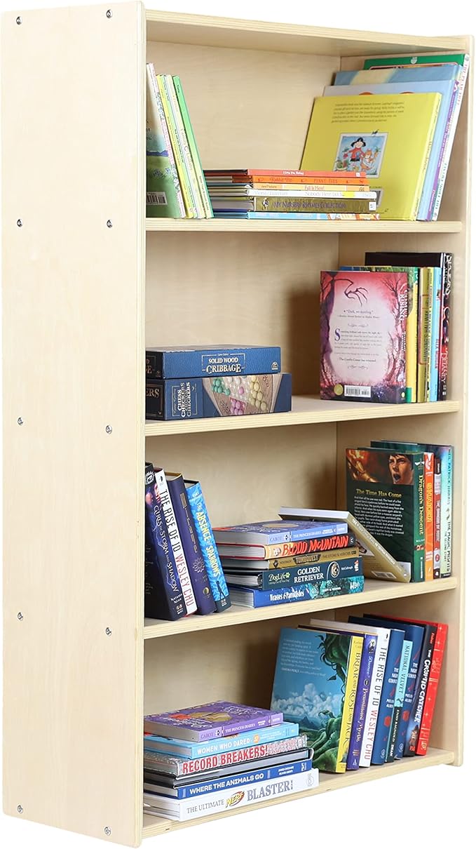 Classic Birch Book Shelf, Wooden Wall Organizer for Books, Toys, Office, and Kids Supplies, Natural (4 Tier - 48")