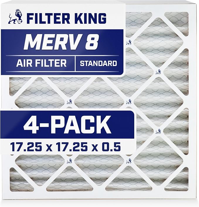 Filter King 17.25x17.25x0.5 Air Filter | 4-PACK | MERV 8 HVAC Pleated A/C