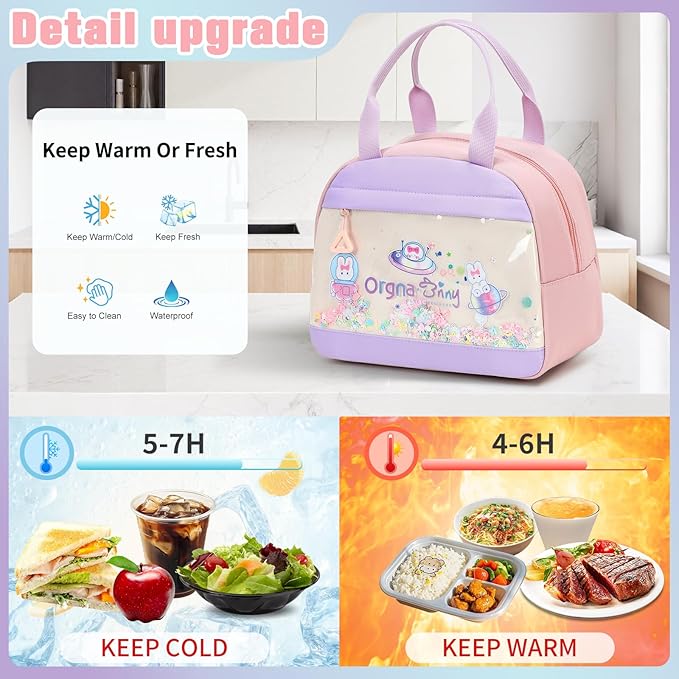 Backpack for Girls Cute Bookbag Set with Lunch Box Pencil Case Kawaii Bunny School Backpacks for Girl 3 Pcs Kindergarten Elementary Preschool Middle Sequin School Bag for Girls (Pink)