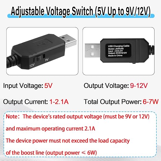 USB 5V to 9V/12V DC Step-up Cable5V U S B to DC5521 9V/12V Boost Power Cable with SwitchUSB-A to DC 5.5X2.1mm Voltage Boost Cablefor CameraRouterDashcam-3.28Ft (DC5.5X2.1)