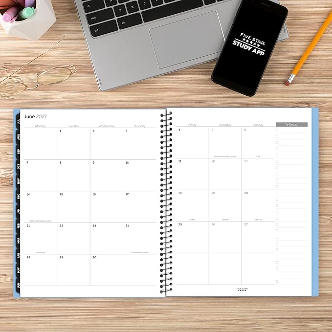 Five Star Planner 2026-2027 Weekly & Monthly Academic 12-Month July-June Advance Student Planner + Study App, 8-1/2" x 11", Blue (CAW65920)