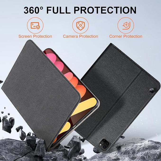 Case for iPad mini 7 (A17 Pro) 2024 iPad mini 6th Gen 2021 Black | Leather Protective Shockproof Smart Cover Adjustable Stand Auto Wake/Sleep Multiple View Angles