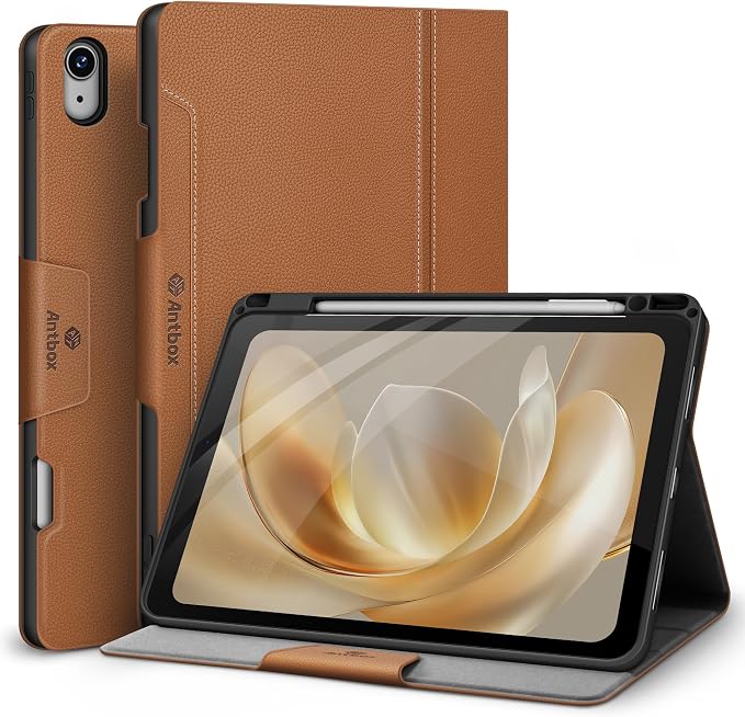 Antbox Case for iPad Air 11-inch M4/M3/M2 (2026/2025/2024) iPad Air 5th/4th Generation 10.9'' Vegan Leather with Pencil Holder Typing Angle Auto Sleep/Wake Muti-Stand (Black)