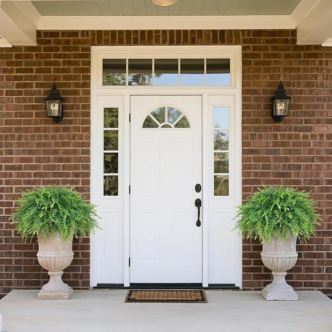 21" Artificial Ferns Plants Topiary - 2 Set for Front Porch Decoration,Fake Boston Fern Potted Plants Faux Greenery Bush UV Resistant for Outdoor Indoor Door Garden Farmhouse Home Decor (Green)