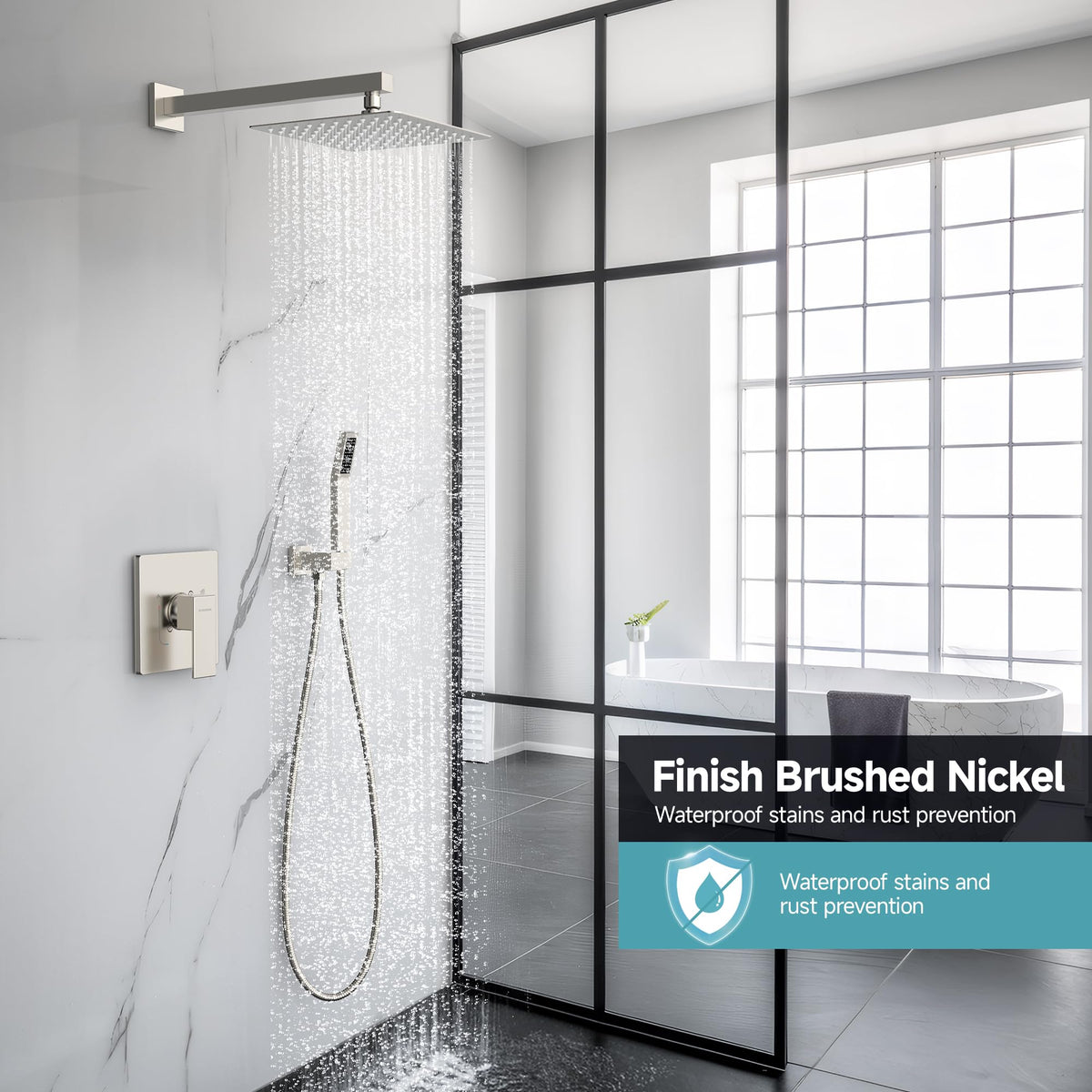 SR SUN RISE Shower Faucet Set & System - 10 Inch Rainfall Shower Head & Handle Set Wall Mounted Brushed Nickel Solid Brass Valve Trim Kit Included