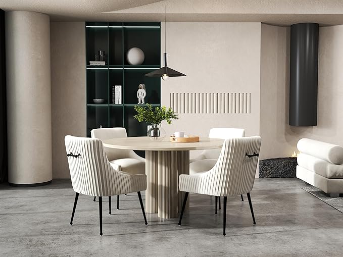 Velvet Dining Chairs Set of 6,Beige Upholstered Living Room Chairs with Black Metal Legs, Modern Tufted Accent Chairs for Living Room, Study Room, Kitchen