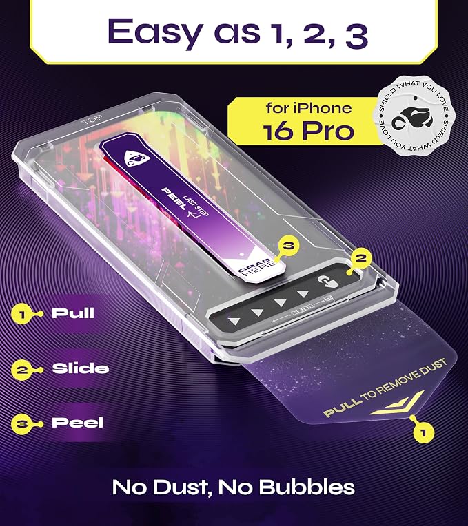 for iPhone 16 PRO Screen Protector (2Pack) 6.3 Tempered Glass 9H Hardness Ultra HD Clear Case Friendly Easy Auto-Dust &amp Align Install Kit WonderShield