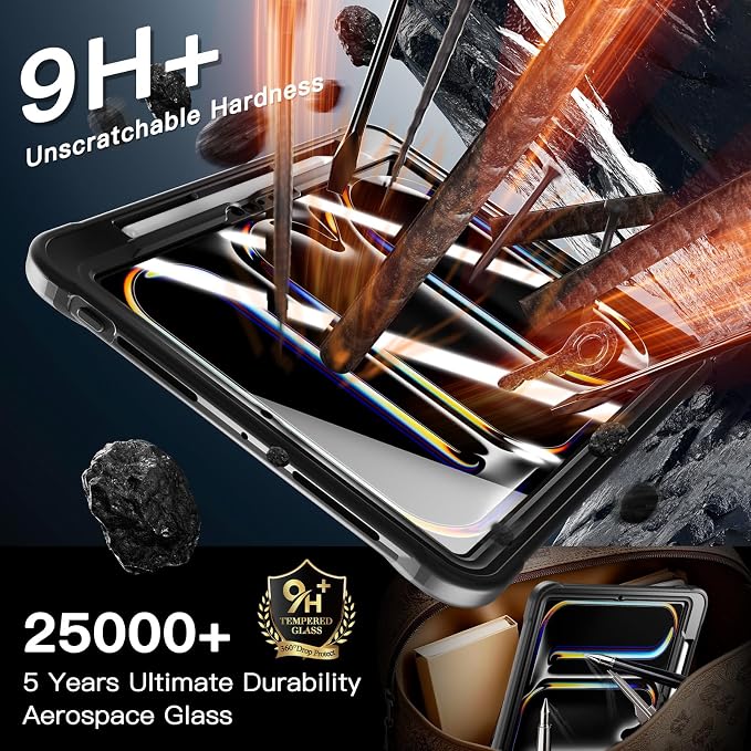 Lunivop Compatible with iPad Pro 11 Inch Case (M5/M4) 2025/2024 with 360° Rotating Aluminium Stan Stand Built-in 9H+ Hardness Screen Protector Military - Grade Tablet Cover Black