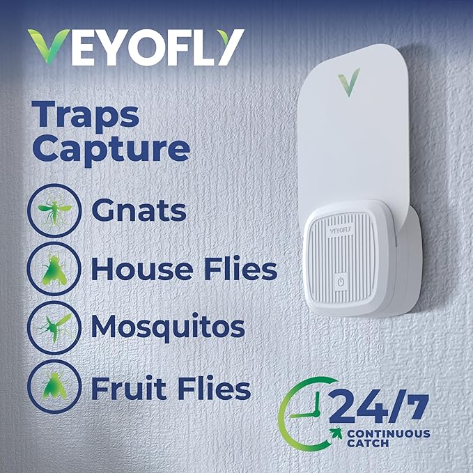 VEYOFLY Fly Trap Indoor, Fruit Fly Traps for Indoors, (4 Device + 12 Refills) Gnat Traps for House Indoor, Fly Catcher Indoor, Plug in Light Flying Insect Trap, Bug Light Killer, Fly Trap