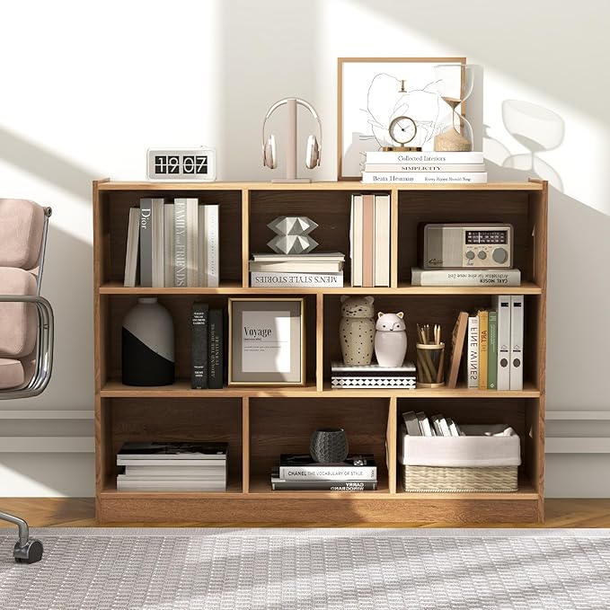 NAFORT 8-Cube Organizer Storage Cabinet, 3-Tier Bookshelf,Low Displaycase, Wooden Bookcase for Bedroom/Preschook/Classroom/Office, Natural