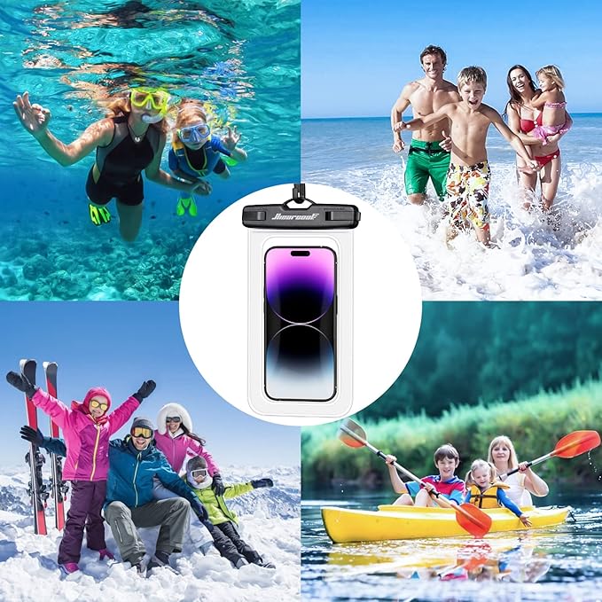 Hiearcool Waterproof Phone Pouch, Water Proof Phone Case for iPhone, Waterproof Cell Phone Dry Bag for Cruise Travel Vacation Essentials Large Waterproof Phone Holder 4 Pack-Black&Clear