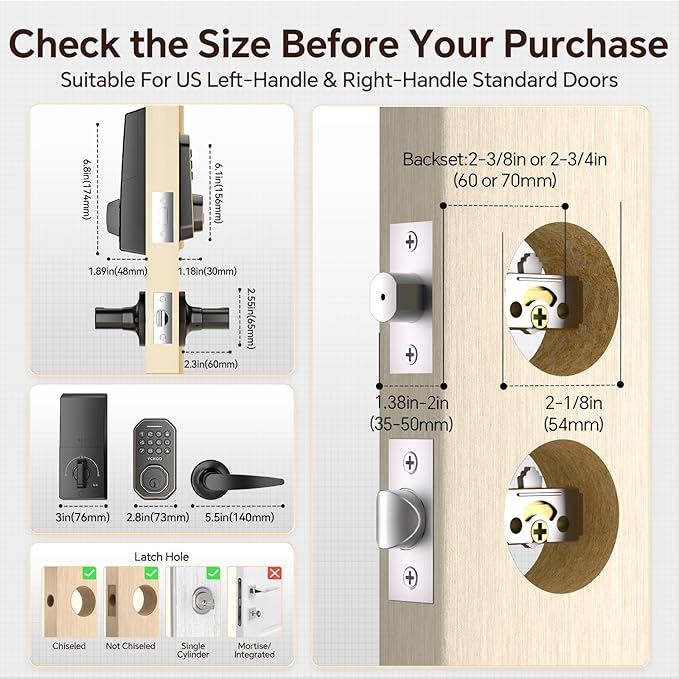 VCHOO Keyless Entry Door Lock Set Smart Locks for Front Door Keypad Door Lock with Handle Auto Lock One Time Password Anti Peeping Password IP54, Bronze
