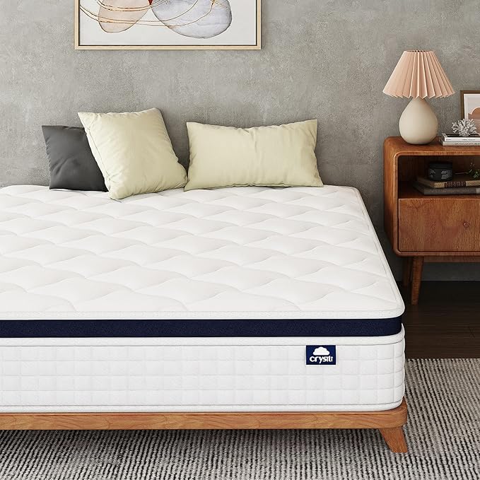 Crystli 14 Inch King Size Mattress Bed in A Box, Hybrid Mattress with Zero Pressure Foam, Innerspring Mattresses for Pressure Relief, Motion Isolation, Medium Firm, CertiPUR-US Certified