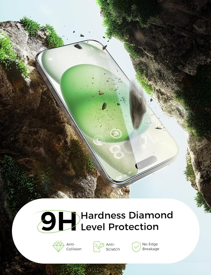 MAGIC JOHN 2 Pack for iPhone 15 Pro Screen Protector Eye Protection | HD Clear Auto Dust-Elimination 9H Tempered Glass &amp Scratch Resistance Full Edge Coverage
