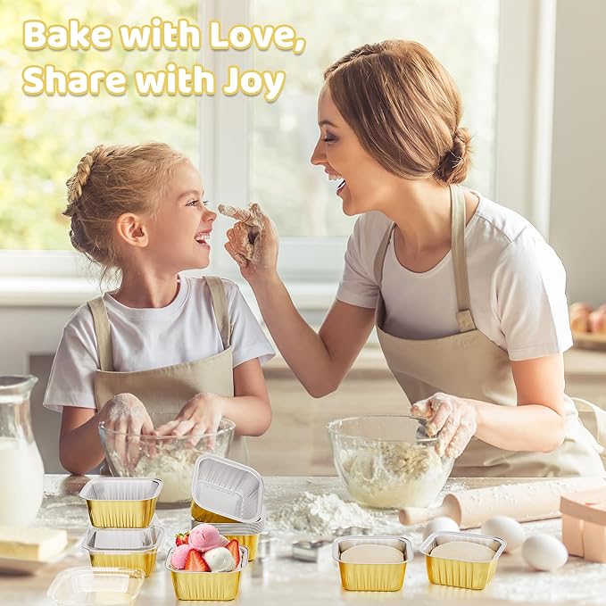 Mini Cake Pans with Lids, Aluminum Foil Cupcake Baking Cups, 5 oz 40 Pack