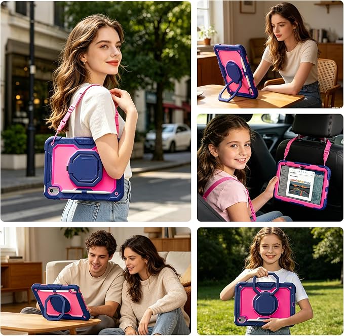 Case for iPad (A16) 11th/10th Generation 11/10.9 2025/2022 Black | Full-body Heavy Duty iPad A16 Case for Adults Kids with Screen Protector 360° Rotating Stand Shoulder Strap Pencil Holder