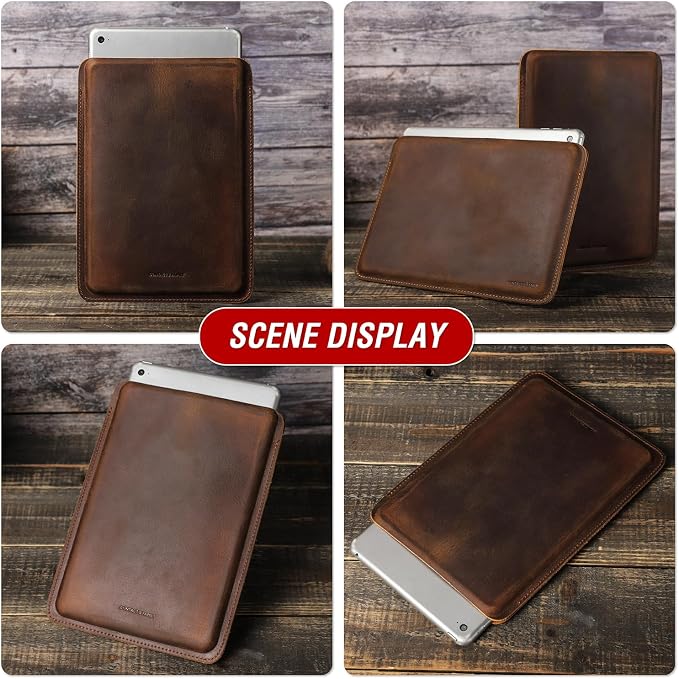 Top Grain Leather 12.9 Tablet Sleeve Slim Protector Vintage Design Fully Handmade Compatible with 12.9 iPad Pro 3/4/5/6 Gen Fits A2233 A2069 A2378 A2379 A2461 A2462 Coffee 12.9 Inch