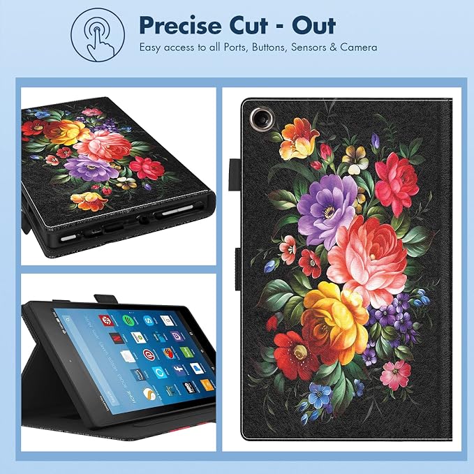 Dteck for Fire HD 8 Tablet Case (8th/7th/6th Generation-2018/2017/2016 Release) 8 Slim Folio Case with Auto Sleep Wake &amp Stand Function with Hand Strap Protective PU Leather Cute Cover Colorf