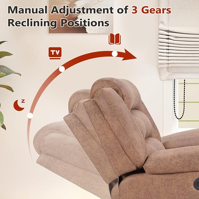 ANJ Manual Recliner Chair Set of 2, Breathable Faux Leather Reclining Chairs with Overstuffed Arm and Back, Living Room Single Sofa Recliners