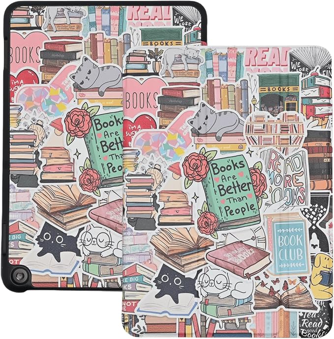 Case for Amazon Fire HD 8 Tablet (12th/10th Generation 2024/2022/2020 Release) &amp HD 8 Plus Multi-Angle PU Leather Protective Stand Cover with Auto Wake/Sleep Bookish Book Lovers