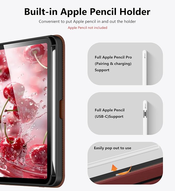 DTTO for iPad mini 7 A17 Pro 2024 aslo fit iPad mini 6 2021 Brown | 360 Degree Rotating Premium Faux Leather Folio Stand Cover with Pencil Holder Auto Sleep/Wake Multiple Angles Hand Strap