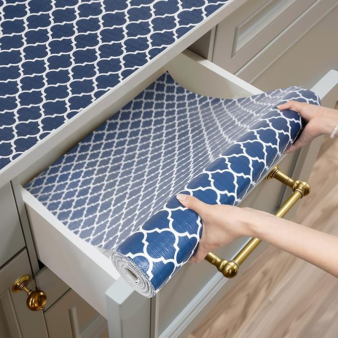 Shelf and Drawer Liner for Kitchen Cabinets Non-Adhesive, Strong Grip Non-Slip Thickened Cabinet Liners for Shelves, Waterproof Mats for Dresser Cupboard, Blue, 12 in x 20 Feet
