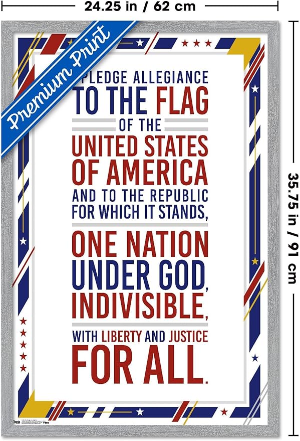 The United States Of America - Pledge Of Allegiance Wall Poster, 34L" x 22.4W", Gray Framed Version