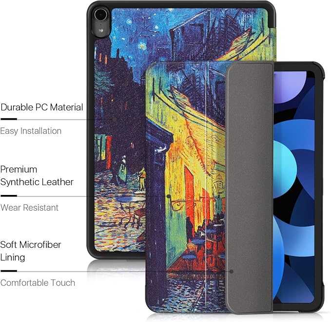 TNP Cover Case for iPad Air 11 Inch M2 6th 2024 5th 4th Generation(2022 2020) - 10.9 Almond Blossom Case with Pencil Holder for 2nd Gen Apple Pencil - Protective Cover with Trifold Stand
