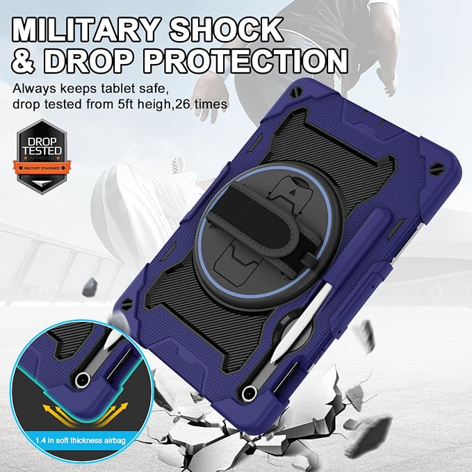 Galaxy Tab S10 Lite/S10 FE/S9 FE 5G/S9 Case 10.9/11 inch | with Screen Protector 360° Rotating Kickstand Hand/Shoulder Strap Heavy Duty Shockproof Cover S Pen Holder Kids Friendly