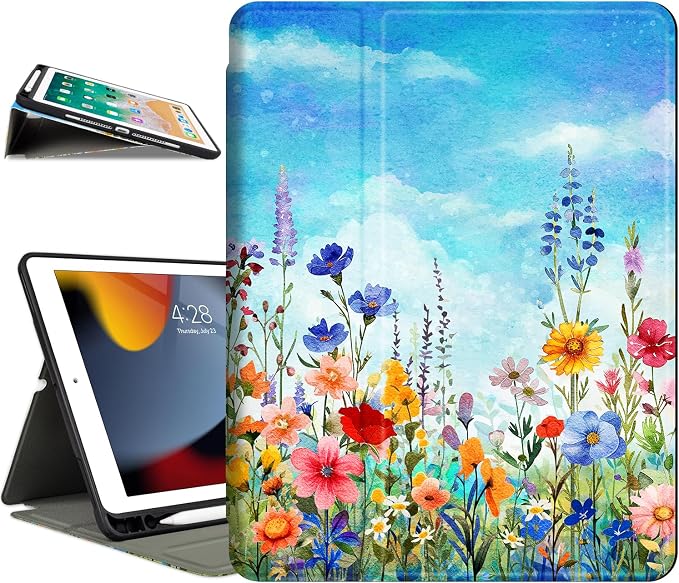 Lokigo Case for iPad 9th/8th/7th Gen 10.2 Air 3rd/Pro10.5 Aurora Forest | Protective Folio Soft Back Cover Pencil Holder for Teens/Students/Office Staffs 4 Angles Viewing Stand Auto Wake/Sleep