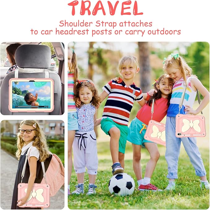 Ambison Kids Case for iPad A16 11th/10th Generation 11''/10.9'' Multicolor | 9H Tempered Glass Screen Protector Butterfly Stand Shoulder Strap Heavy DutyShockproof Pencil Holder