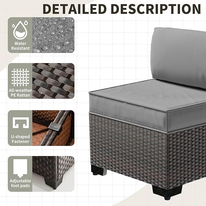 Gotland 13 Pieces Patio Furniture Set with Fire Pit Table Swivel Chairs, PE Rattan Outdoor Furniture Set with 29.5'' High Backrest 4’’ Thick Cushions Coffee Table, Patio Set for Porch, Deck, Grey