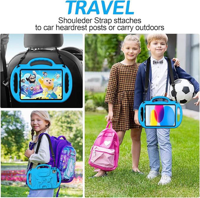 AVAWO Kids Case for iPad (A16) 11th Generation 11 Inch 2025 iPad 10th Generation 10.9 2022 Shockproof Rugged Protective Cover with Shoulder Strap/Handles/Kickstand for i Pad 10/11 Gen Black