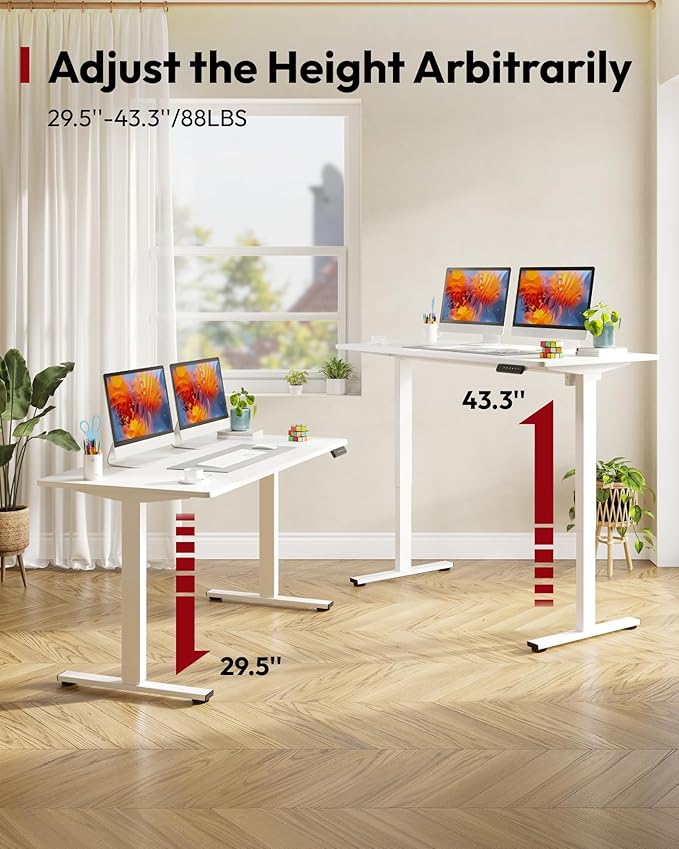 SANODESK Electric Standing Desk 48 x 24 Inches Whole-Piece Desktop Height Adjustable Stand Up Desk w/6-Button Controller Ergonomic Computer Desk for Home Office, White Frame + White Tabletop