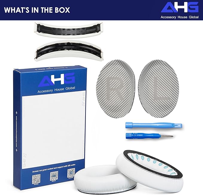 Replacement QC Ear Pad and Headband Pad Kit Cushion. Compatible with Bose QuietComfort (2023) QC45 QC35 QC35 II QC SC QC SE Wireless Noise Cancelling Headphones (White)