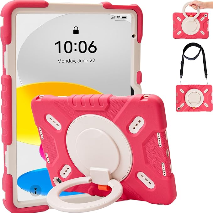 Pepkoo Triple Shock-Absorbing Protective Case for iPad (A16) 11th/10th Gen | Comfortable Heavy-Duty Kids Protective Case With Tactile Sensation With Handle Shoulder Strap (Black)