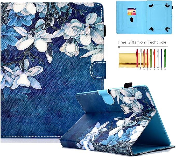 Universal 7 Inch Tablet Case Techcircle Ultra Slim Lightweight PU Leather Stand Folio Flip Wallet Protective Shell Case [Card Slots] [Magnetic Closure] for All 7 Android Tablet PC Cherry Blossom