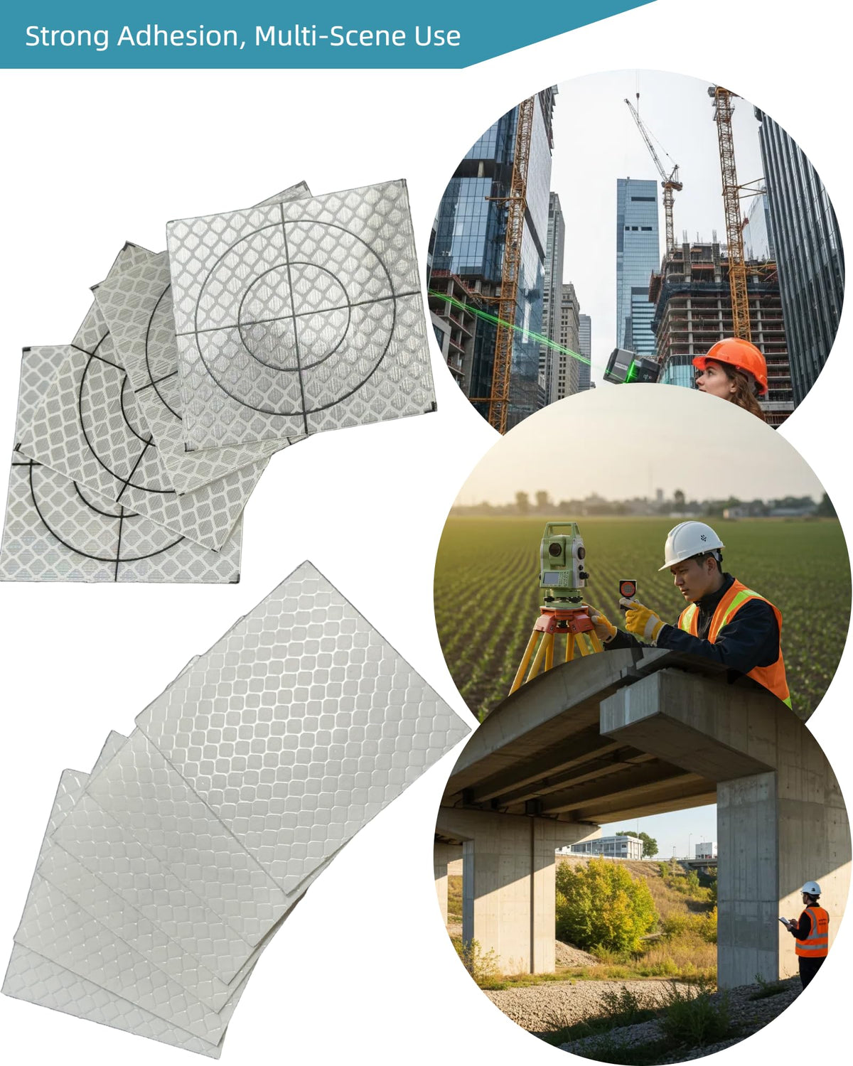 60pcs 2 * 2 inch White Reflective Tape Survey Targets Reflective Adhesive Target Sheets for Total Stations Laser Target Sheet
