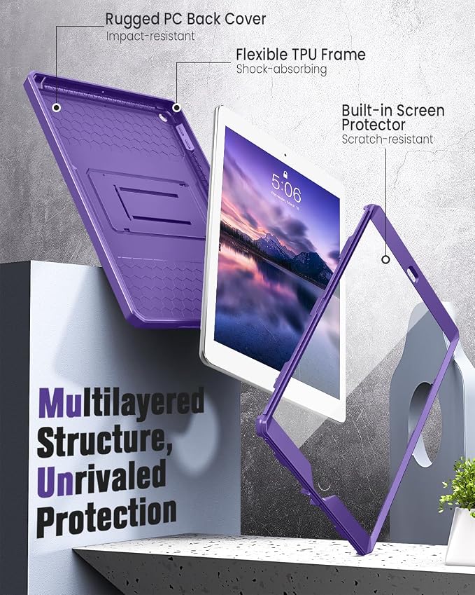 MoKo Shockproof Case Fit 2018/2017 iPad 9.7 6th/5th Generation Black | Heavy Duty Shockproof Full Body Rugged Hybrid Cover with Built-in Screen Protector for Apple iPad 9.7 Inch 2018/2017