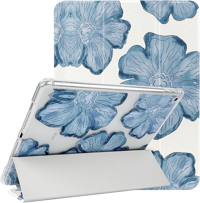 Lovmooful for iPad 9/8/7 Gen Case with Pencil Holder Cute-Bear Flower | Fit for iPad 9/8/7 (10.2-Inch2021/2020/2019 Model9th/8th/7th Generation)Soft TPUTrifold StandProtectiveGirly