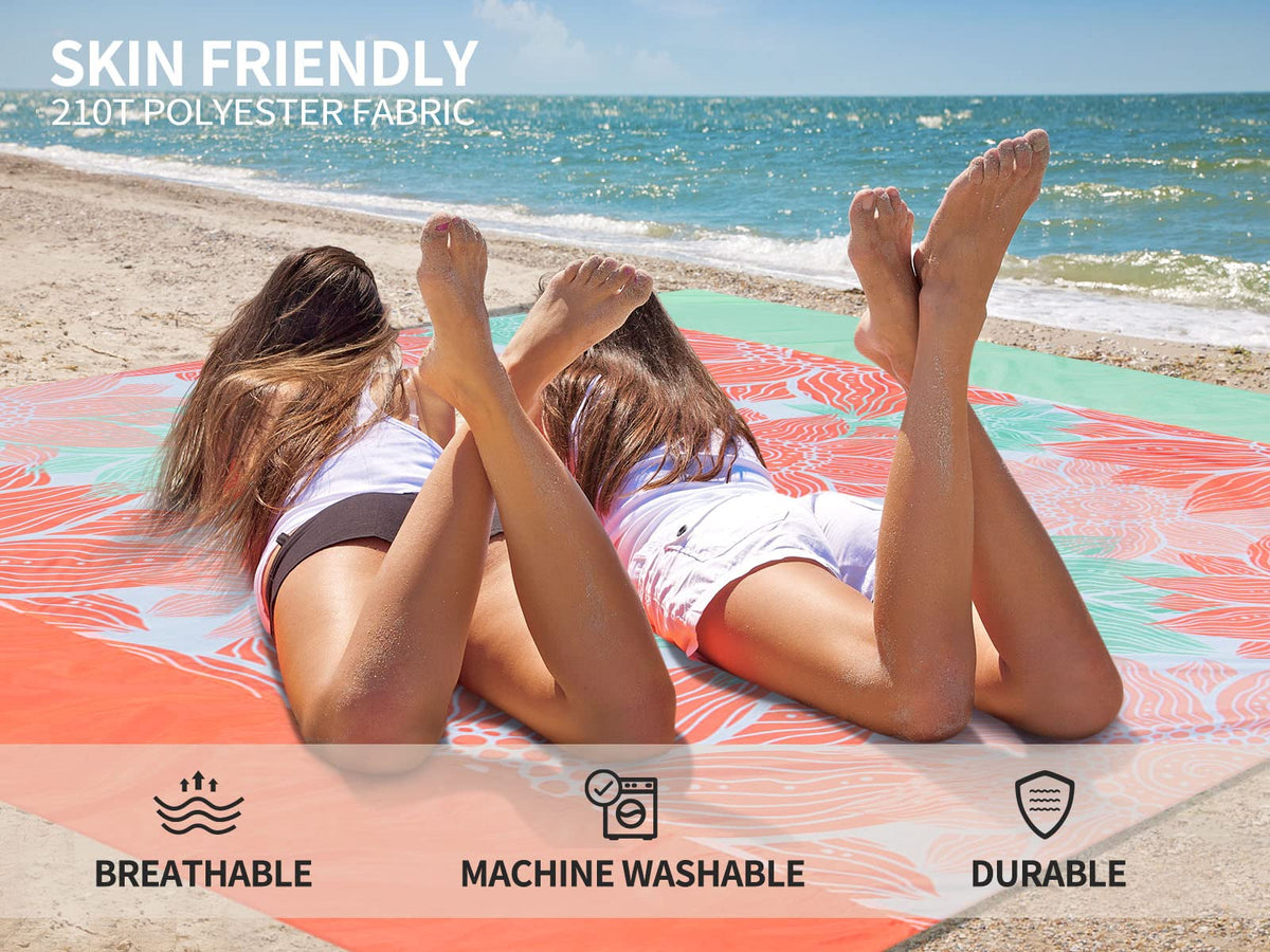 HIHOHO Waterproof Sandproof Beach Blanket Mat for 1-8 Adults, Quick Drying