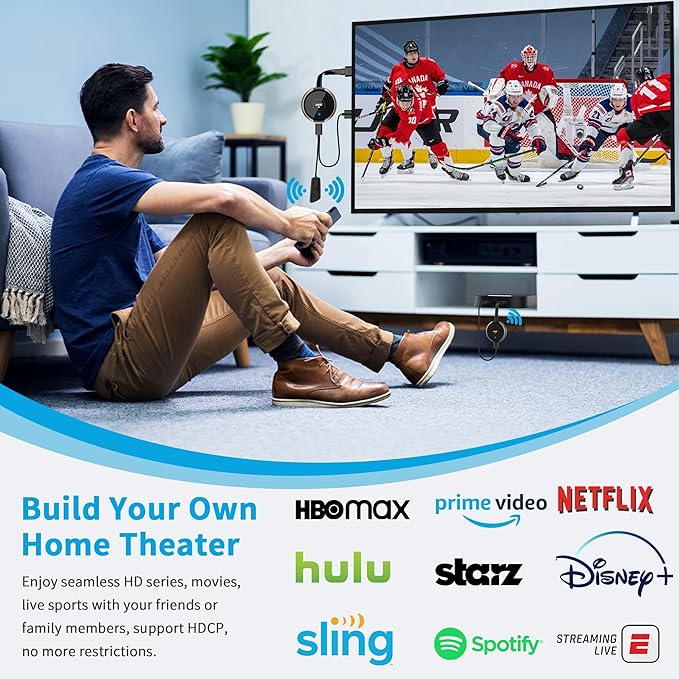 AIMIBO Wireless HDMI Transmitter and Receiver Kit 4K, Casting 2.4/5GHz Stable Video/Audio to Monitor, Projector, HDTV, Wireless HDMI Extender 165FT/50M Long Range for Laptop, PC, Camera, Blu-ray, PS5
