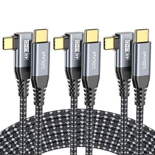 LDLrui 10FT Right Angle USB C Cable 100W PD 20Gbps Data 4K Video | Large Workspaces Commercial Displays Long Distance Routing Flexible Installation Full-Featured USB-C
