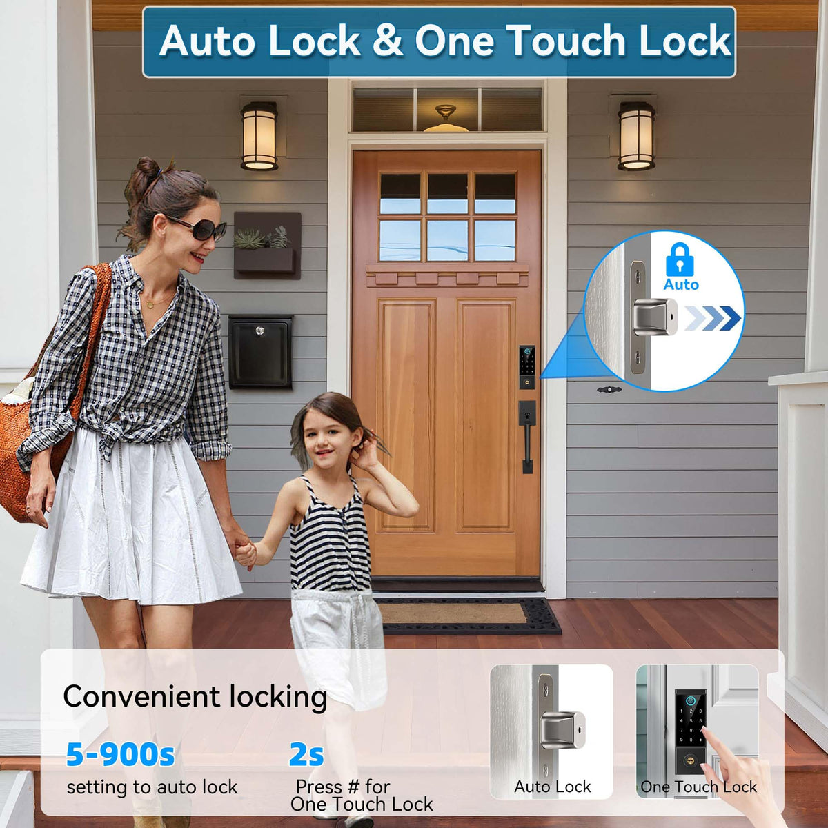BEBASIA Smart Door Lock with Front Door Handle Set, Heavy Duty Fingerprint Handleset, Keyless Entry Smart Deadbolt for Front Door, Bluetooth Keypad Digital Lock Black