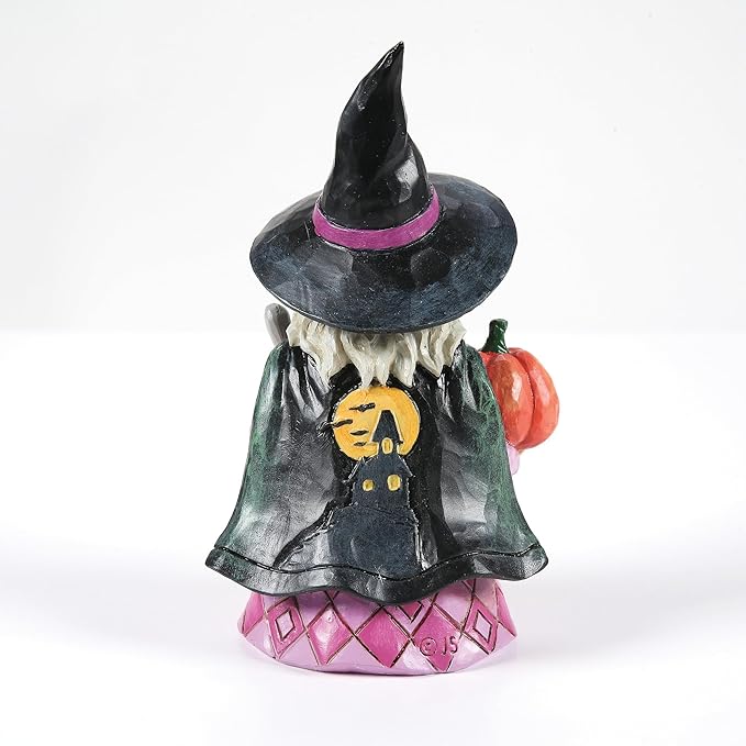 Enesco Jim Shore Heartwood Creek Halloween Collection Witch Holding a Pumpkin Miniature Figurine- Stone Resin Hand Painted Crafted Collectible Halloween Mini Figurines Home Decor Statue, 3.94 Inch