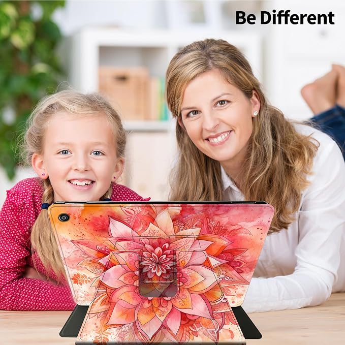 for iPad 9th Generation Case (2021)/8th Gen (2020)/ 7th Gen (2019) 10.2 Inch-360 Degree Rotating Multi-Angle Viewing Protective Cover with Auto Sleep/Wake-Art Mandala Flower