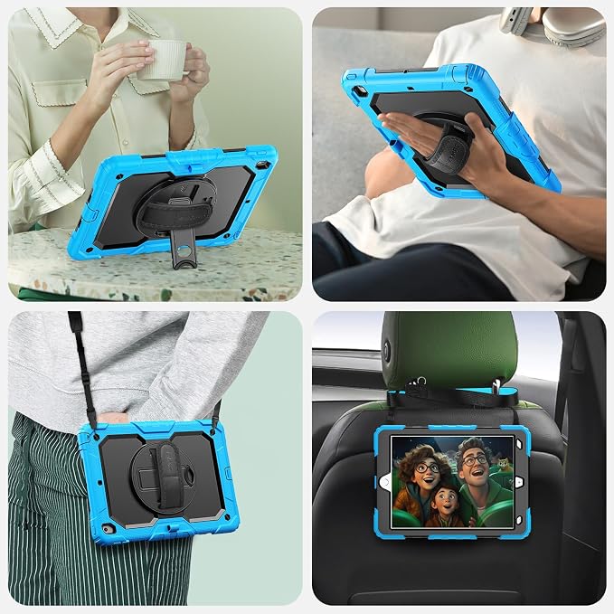 SEYMAC for iPad 9th/8th/7th Generation Case 10.2 2021-2019 Full-Body Shockproof Protective Case with Screen Protector Rotating Stand/Handle/Shoulder Strap for iPad 10.2 Blue/Black
