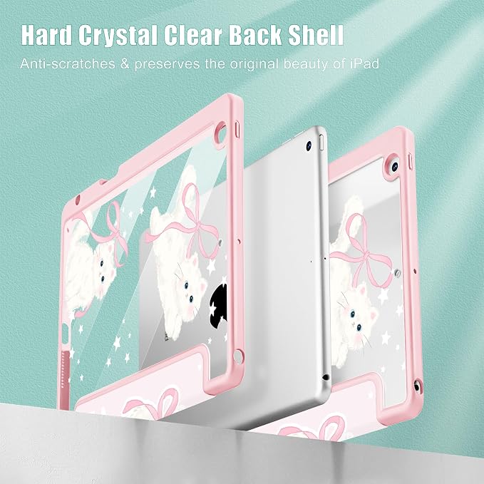 May Chen for iPad 9th Generation with Pencil Holder iPad 8th/7th Gen Case 10.2-inch [Penceil Holder] Trifold Stand Auto Wake/Sleep Clear TPU Protection Back Cover Ballet Shoes